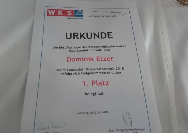 Urkunde Landeslehrlingswettbewerb 